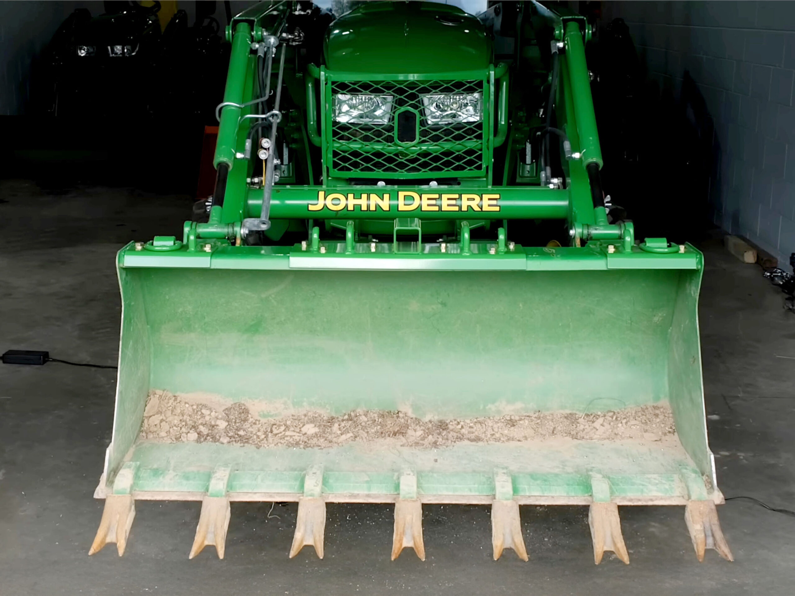 Bolt-On Chain Hooks, Grab Handles, and 2" Receiver on John Deere Bucket